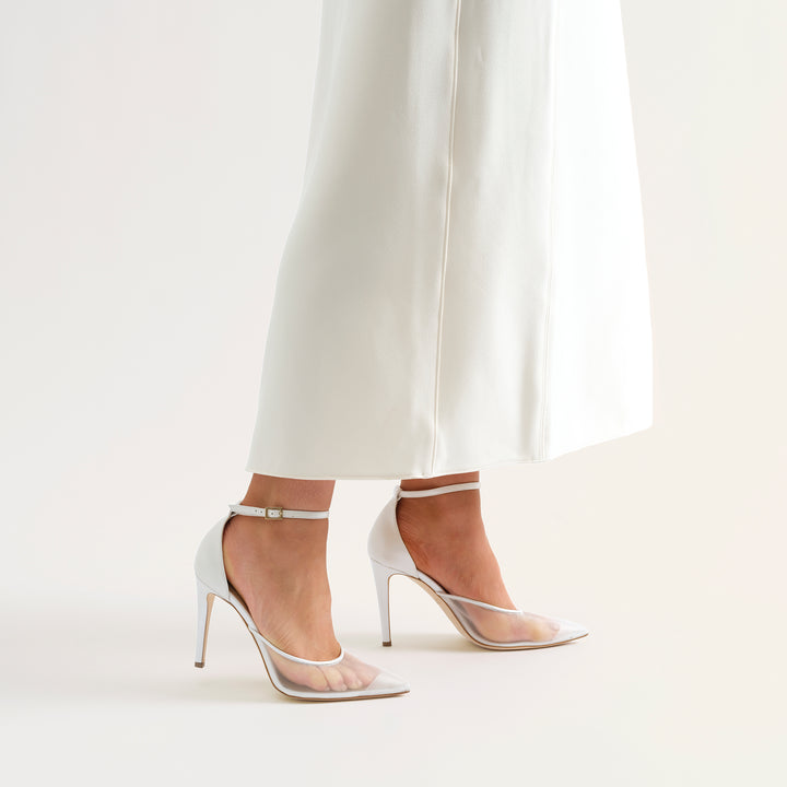 ALMA WHITE MESH BRIDAL PUMPS