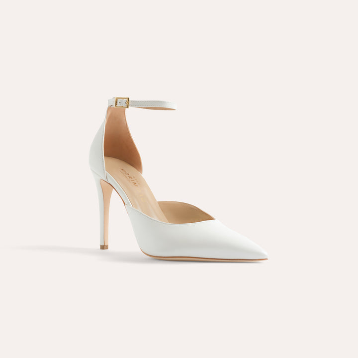 ALMA PEARLISED WHITE PUMP BUTTERFLY BOW 90