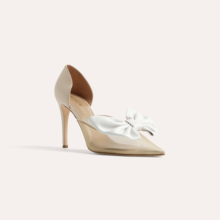 BIANCA BEIGE MESH PUMP BUTTERFLY BOW 90