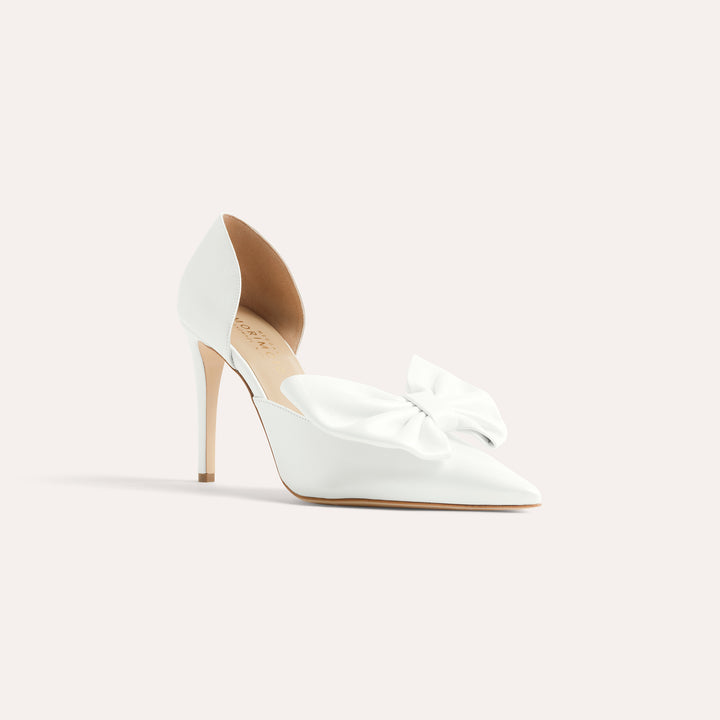 BIANCA PEARLISED WHITE PUMP BUTTERFLY BOW