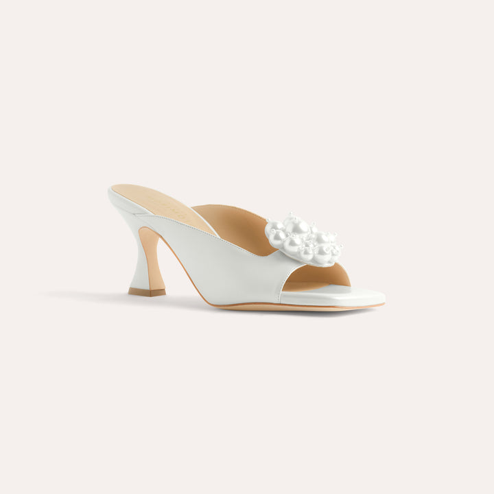 CHERIE PEARLISED WHITE MULE SANDAL PEARL CLUSTERS 80