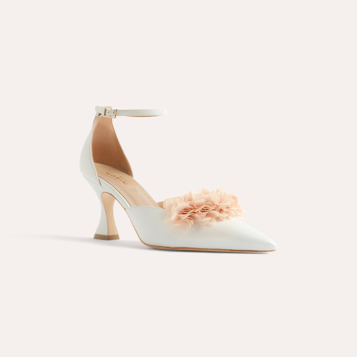 DIANA PEARLISED WHITE PUMP BEIGE BLOSSOMS 80