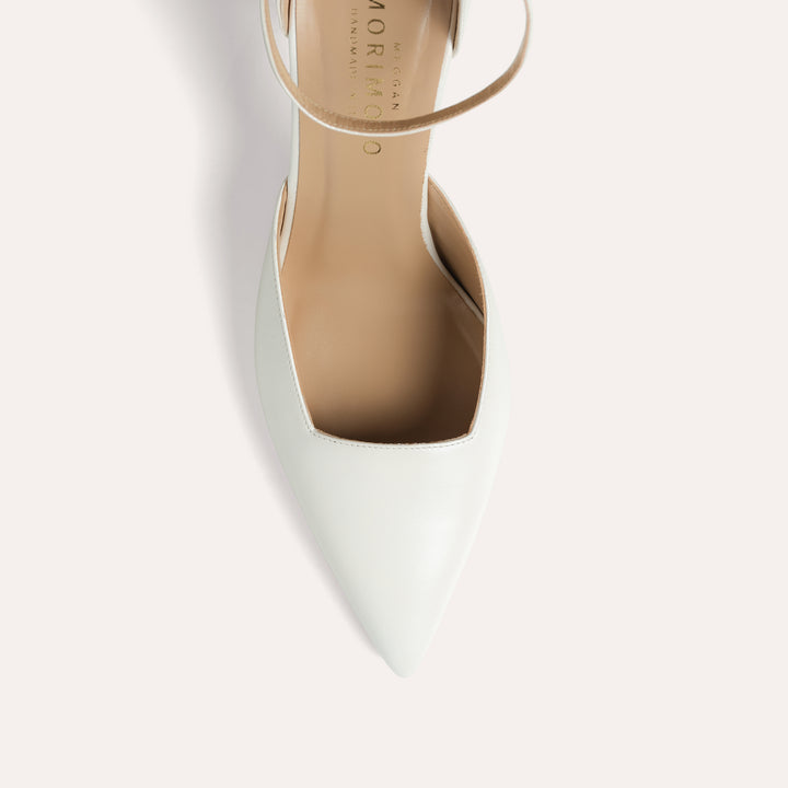 DIANA PEARLISED WHITE PUMP BEIGE BLOSSOMS 80