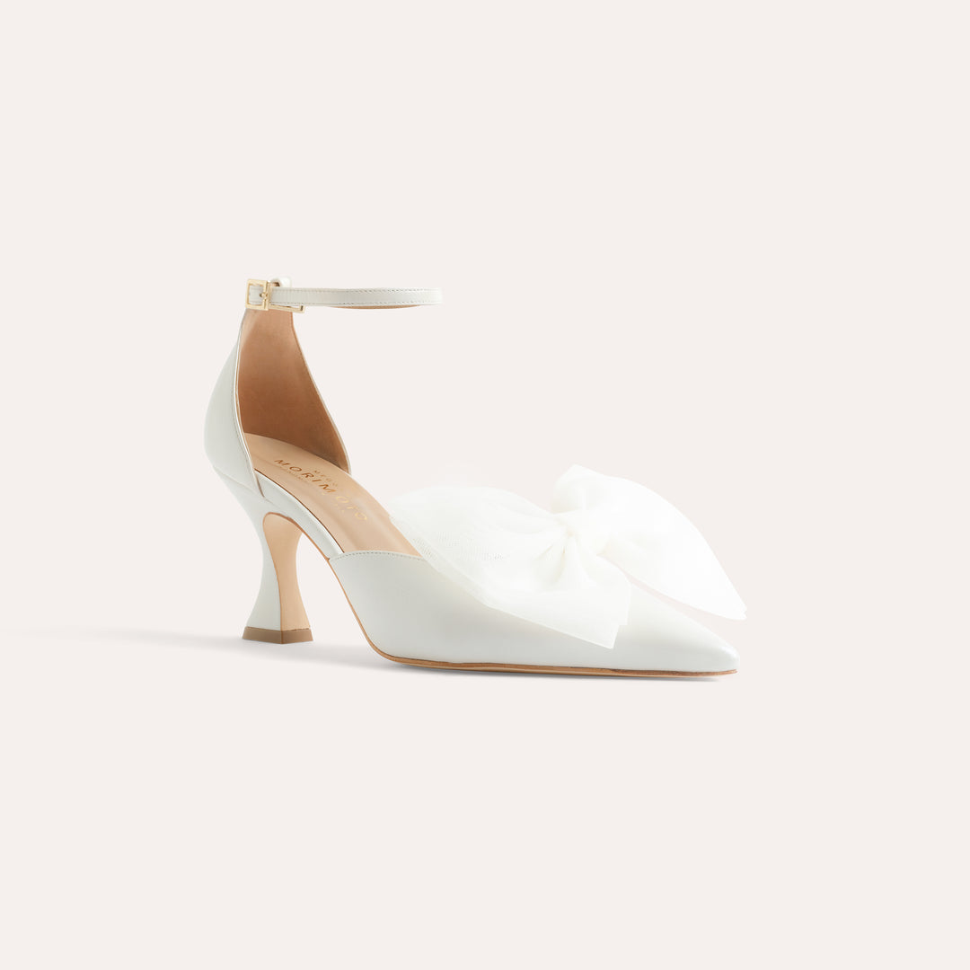 DIANA PEARLISED WHITE PUMP WHITE TULLE BOW 80