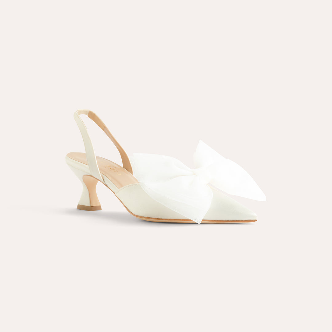 LAURA IVORY SLINGBACK PUMP WHITE TULLE BOW 50