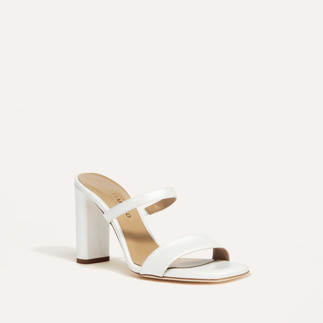 MARTINA PEARLISED WHITE MULE SANDAL WHITE BUTTERFLY BOW 90