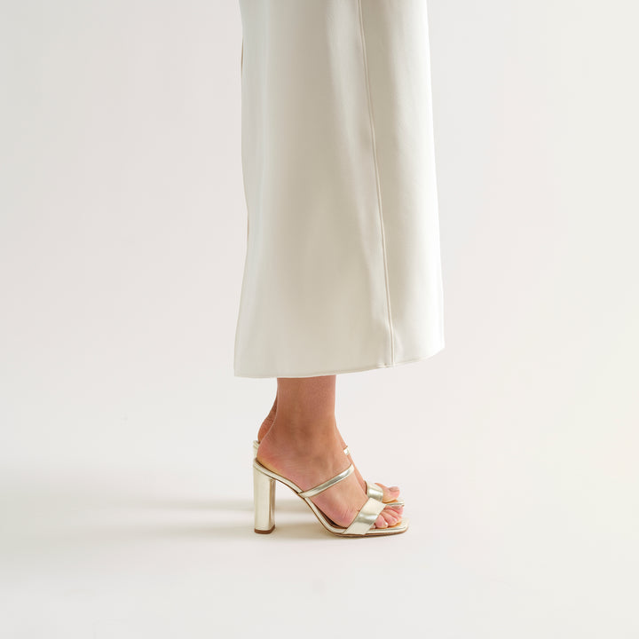 MARTINA PALE GOLD MULE SANDAL WHITE BUTTERFLY BOW