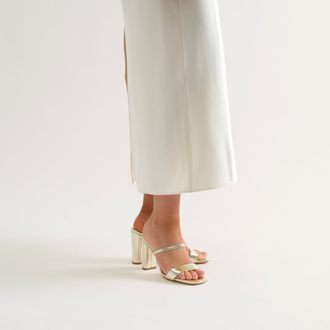 MARTINA PALE GOLD MULE SANDAL WHITE BUTTERFLY BOW