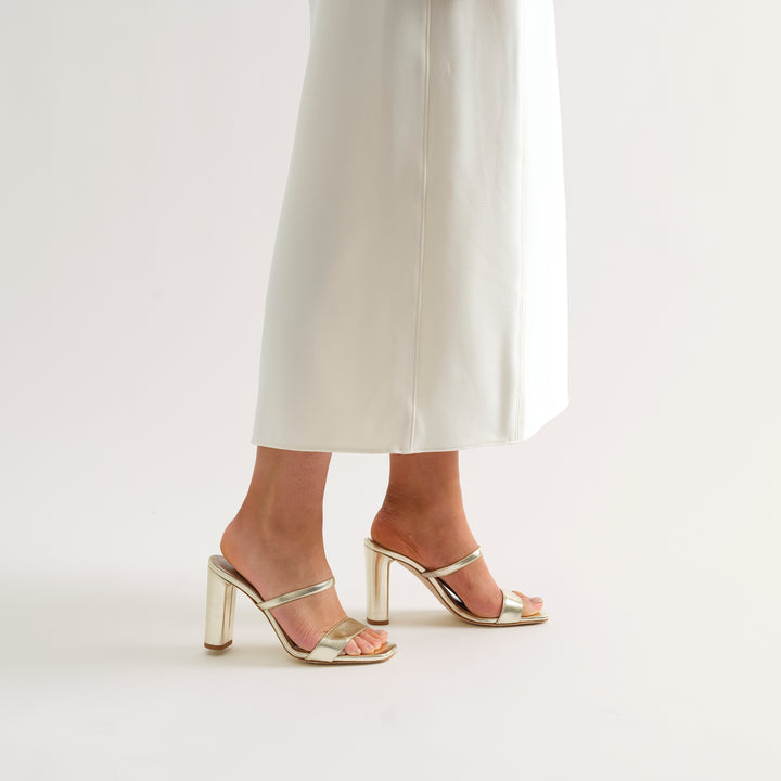 MARTINA PALE GOLD MULE SANDAL WHITE BUTTERFLY BOW