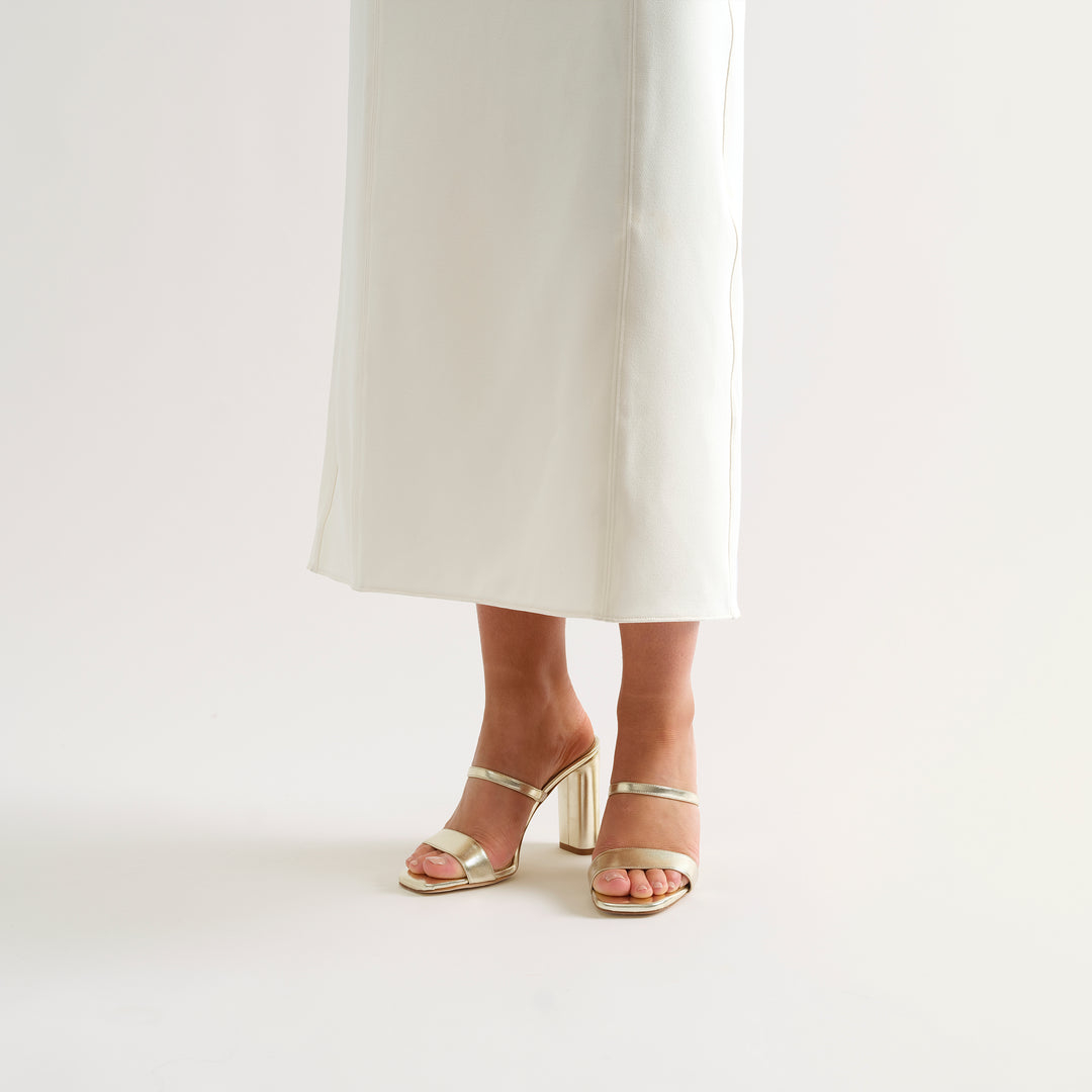 MARTINA PALE GOLD MULE SANDAL WHITE BUTTERFLY BOW