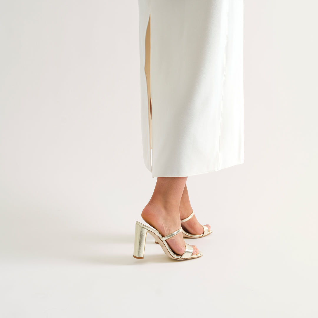 MARTINA PALE GOLD MULE SANDAL WHITE BUTTERFLY BOW