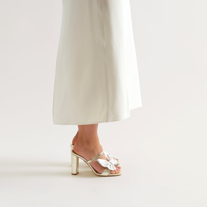 MARTINA PALE GOLD MULE SANDAL WHITE BUTTERFLY BOW