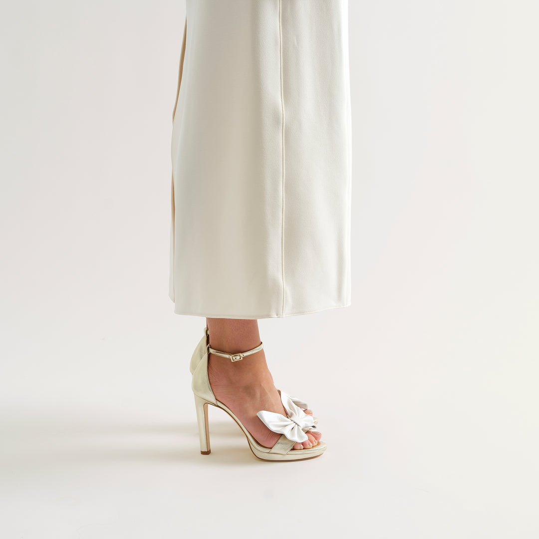 VICTORIA GOLD PLATFORM SANDAL WHITE BUTTERFLY BOW