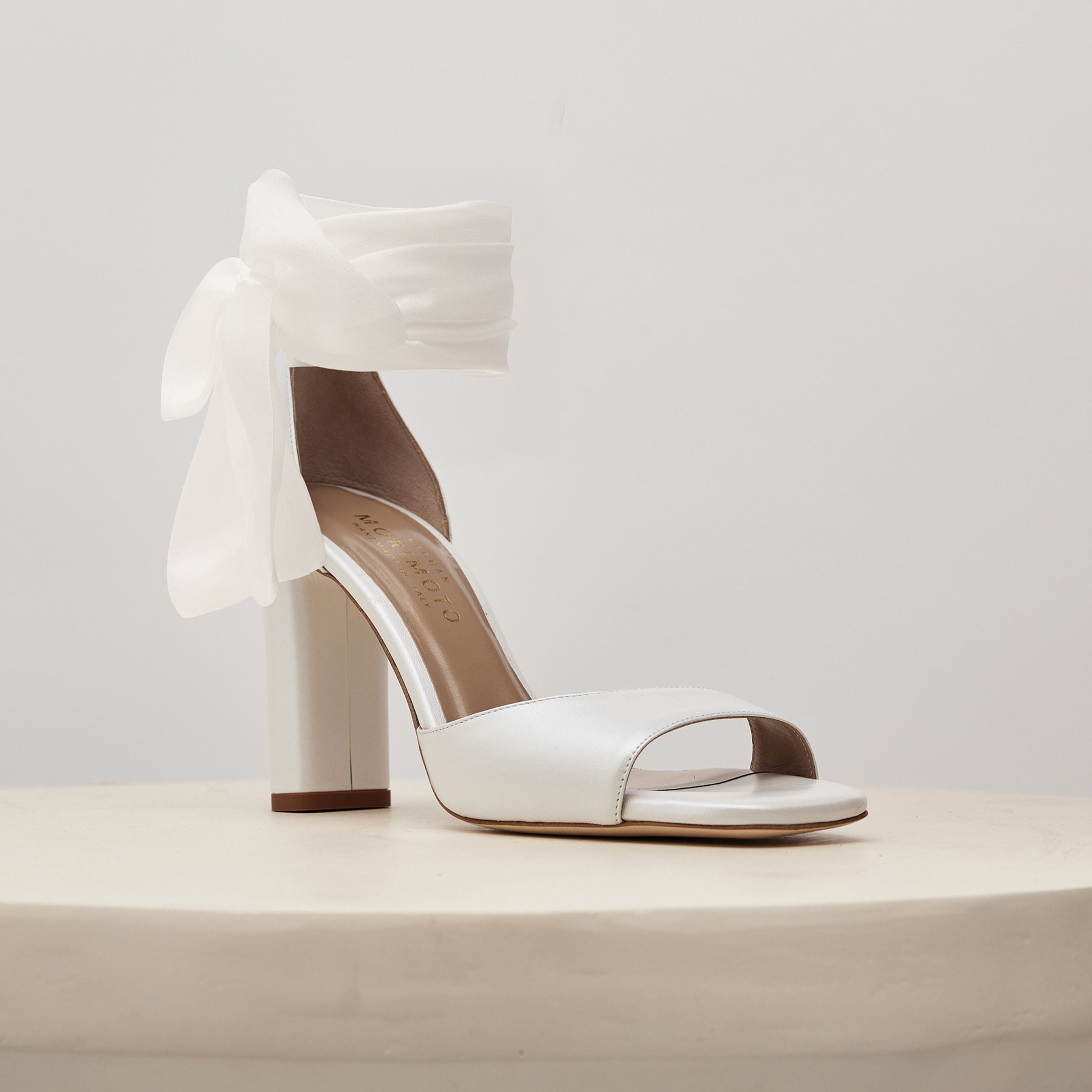 White store silk heels